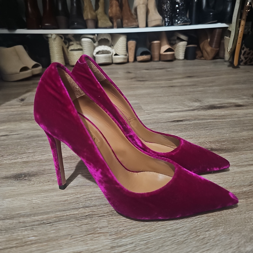 Aquazzura Fuchsia Velvet Pointed Toe Stiletto Pumps